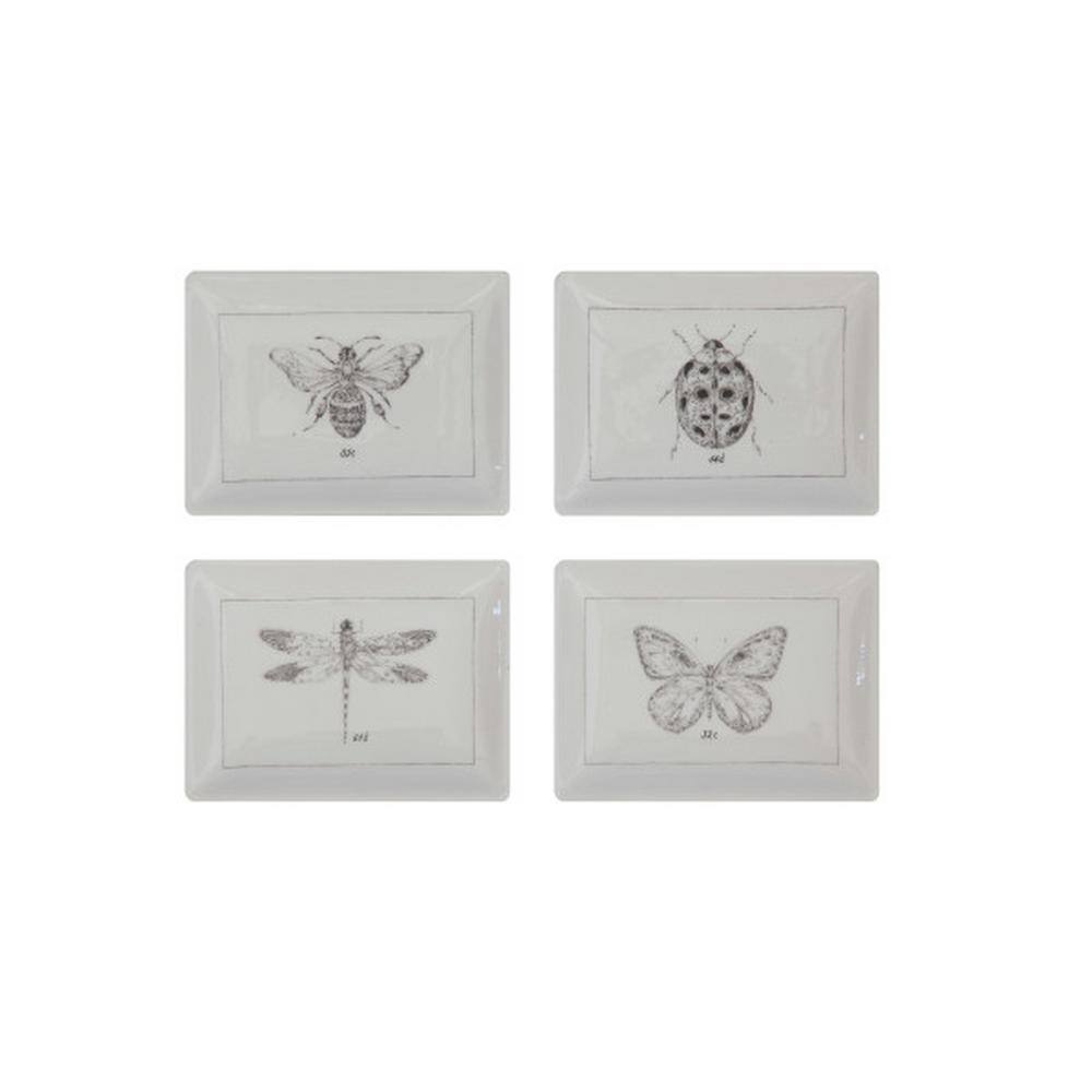 Insect Print Rectangular Ceramic Bread and Butter Plate Set