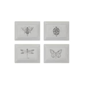 White Rectangle Ceramic Dishes with Insect Images (Set of 4)
