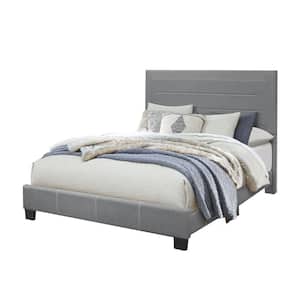 Gray Wooden Frame Queen Platform Bed with Fabric Wrapped Frame and Panel Headboard