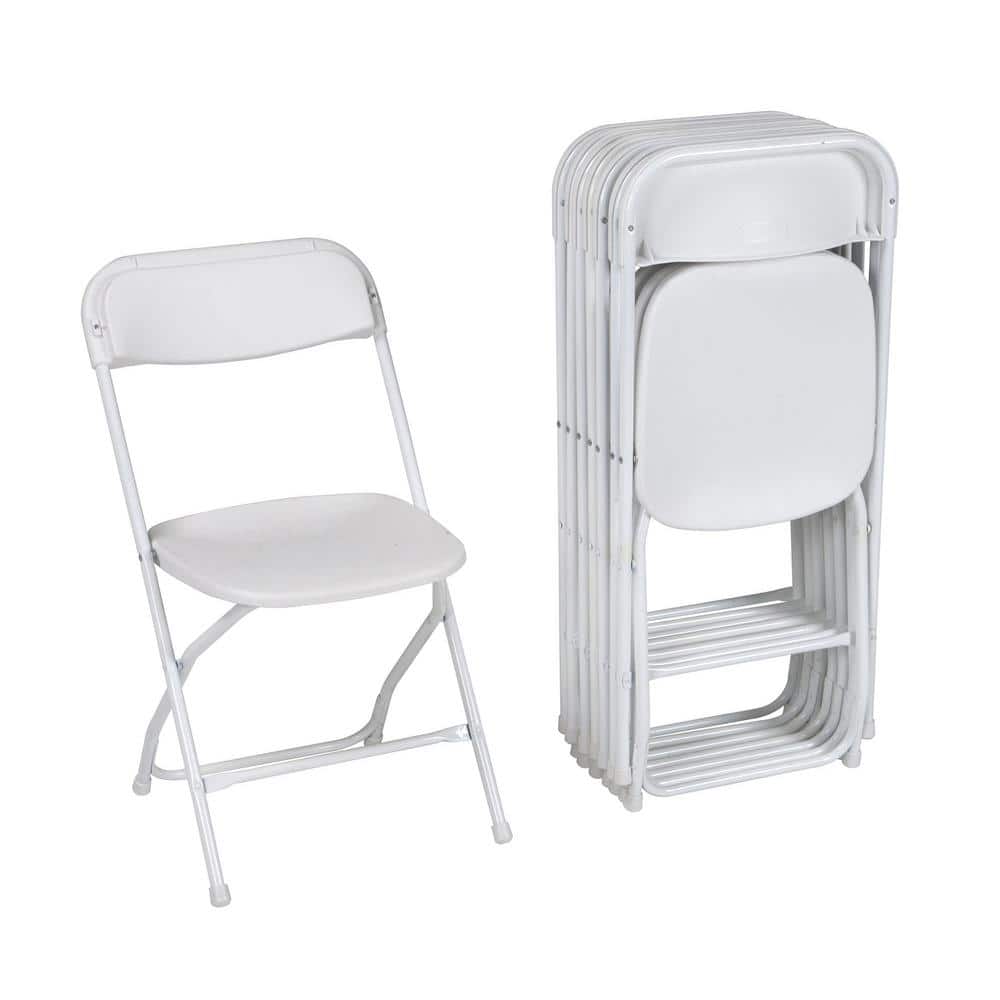 White Plastic Folding Chair Set with Steel Frame, 8-Pack