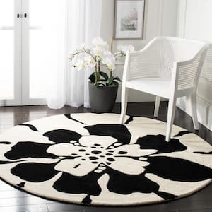 Soho Black/White 6 ft. x 6 ft. Round Floral Area Rug