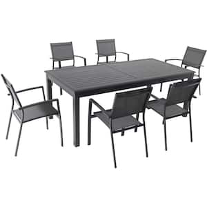 Dawson 7-Piece Aluminum Outdoor Dining Set with 6-Sling Chairs and an Expandable 40 in. x 118 in. Table