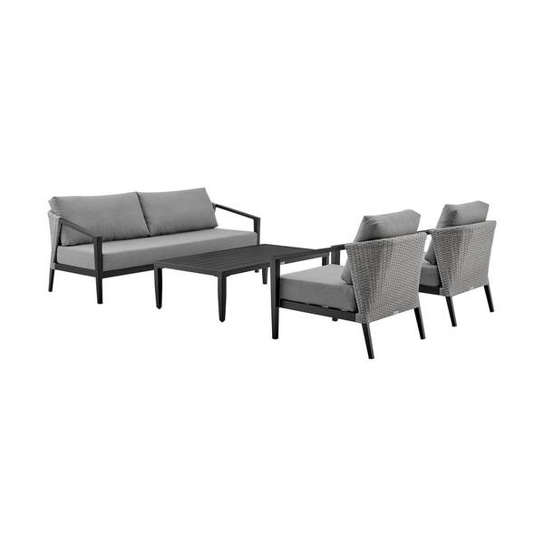 Armen Living Aileen Black 4Piece Aluminum Patio Conversation Set with