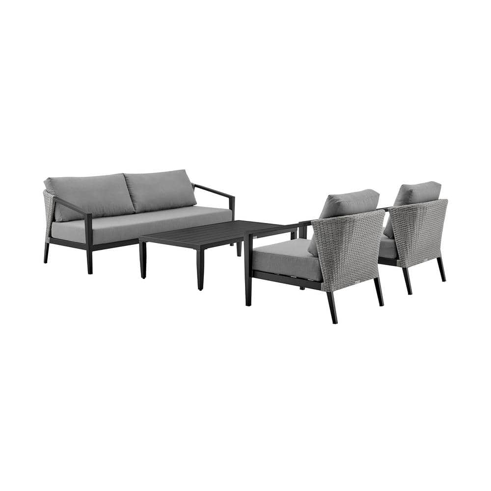 Aileen 5-Person Black Aluminum and Wicker Outdoor Lounge Set with Gray Cushions