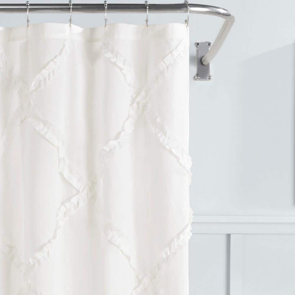 Adelina White Cotton Ruffled Shower Curtain