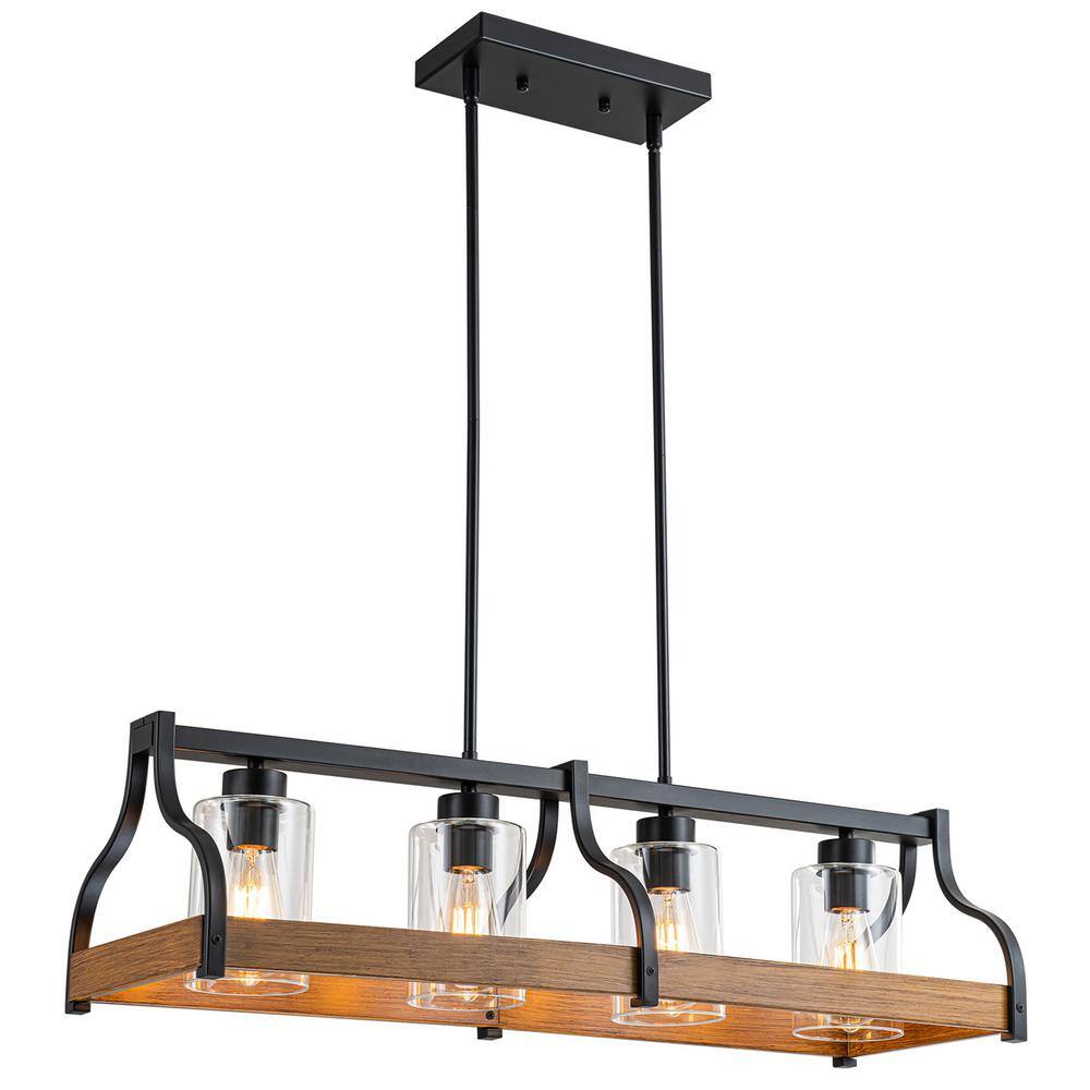 GoYeel 4-Light Black Iron Frame Farmhouse Glass Shade Hanging Kitchen ...