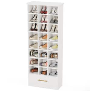 Lauren 70.87 in. H White Wood 24-Shelf Shoe Storage Cabinet with Adjustable Shelves and Drawer for Entryway, Hallway