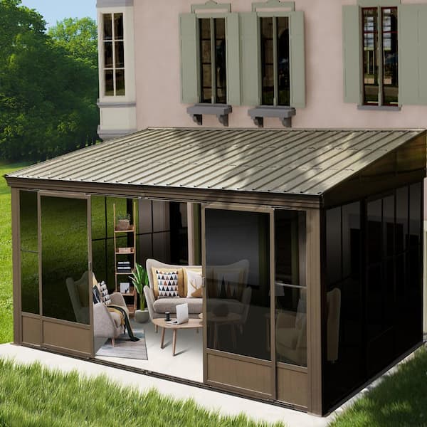 9.8 ft. x 12 ft. x 8.2 ft. Dark Brown Wall Mounted Solarium