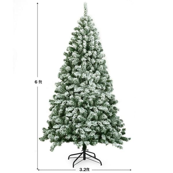 ANGELES HOME 6 ft. Unlit PVC Hinged Snow Flocked Artificial