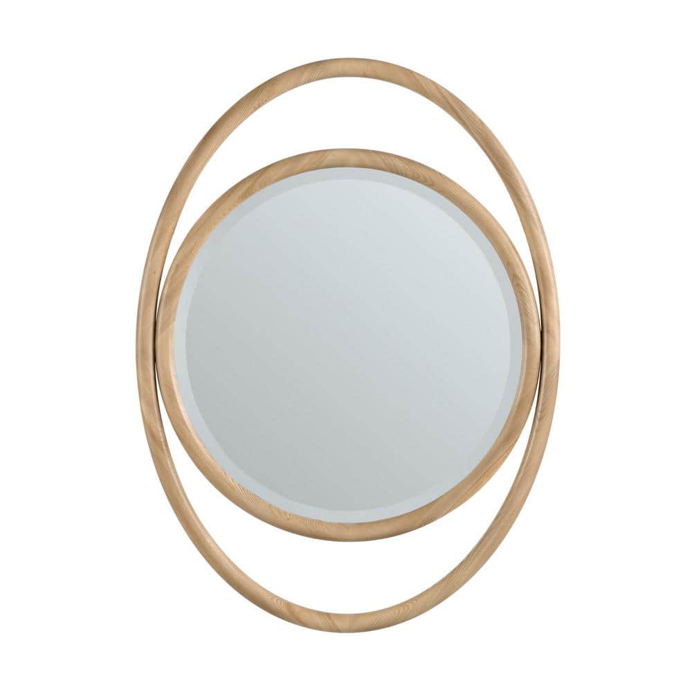 Natural Walnut Oval Framed Vanity Mirror with Beveled Edge