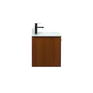 Timeless 48 in. W Single Bath Vanity in Teak with Engineered Stone Vanity Top in Ivory with White Basin with Backsplash