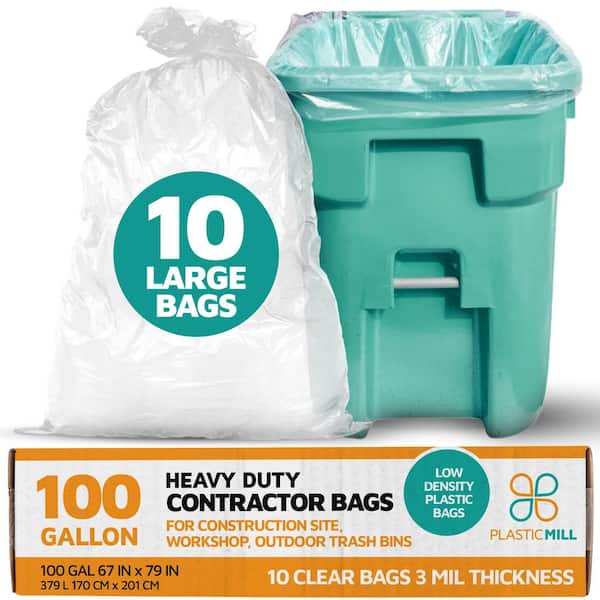 67 in. W x 79 in. H. 100 Gal. 3 mil Clear Contractor Bags (10-Count)