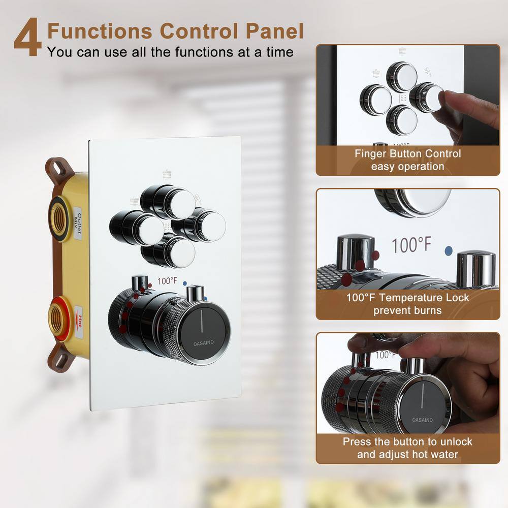 Chrome Dual Head Thermostatic Rainfall Shower System with Jets