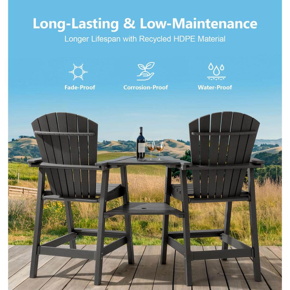 Dark Gray Tall Adirondack Bar Chairs with Removable Trays