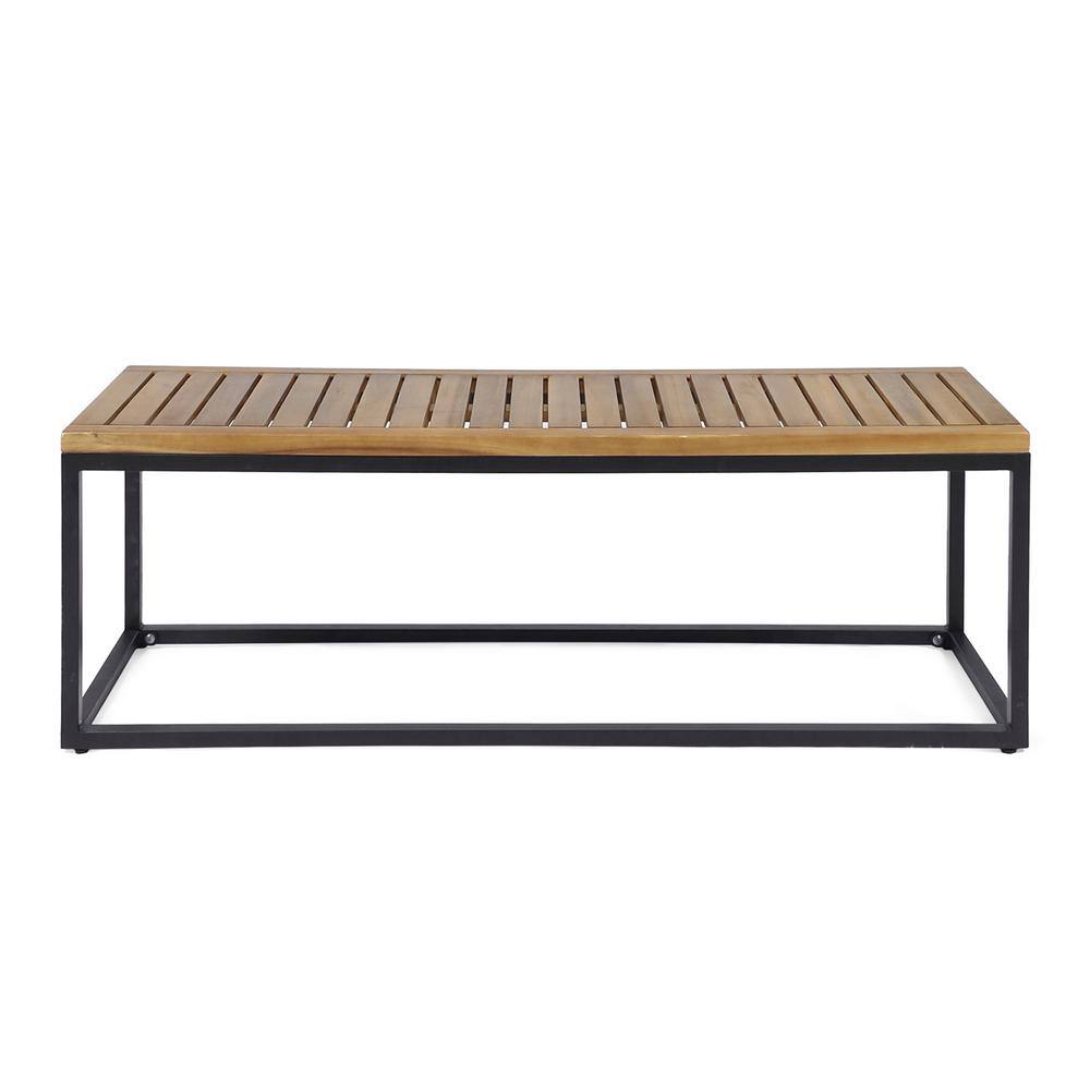 Teak Brown Iron Frame Outdoor Bench, 54-Inch