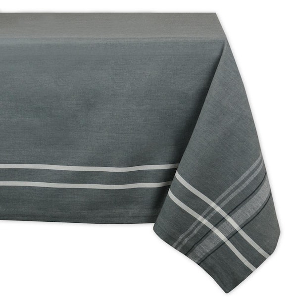 DII Chambray 60 in. x 120 in. Gray with White French Stripe Cotton Tablecloth