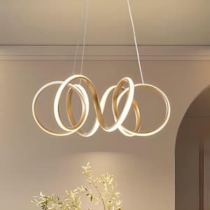 Derrow 1-Light Aluminum Dimmable Pendant Kitchen Island Integrated LED 3000K Gold Linear Chandelier for Dining Room