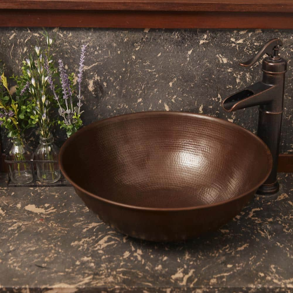 SINKOLOGY Hubble 18 Gauge 14 in. Copper Vessel Bath Sink in Aged Copper with Ashfield Vessel Faucet Kit