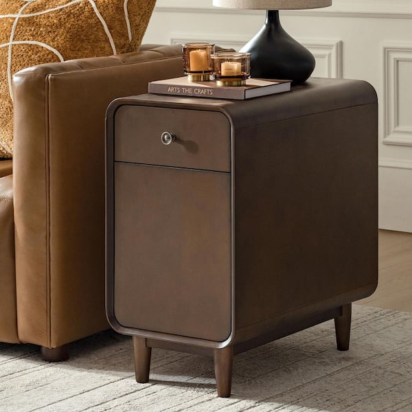 Feodor 23.75 in. Walnut Rectangle Wood End Table with Backside Magazine Rack