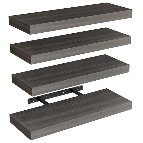 Angel Sar 15.8 in. Gray Rustic Wood Wall Floating Shelves with Invisible Brackets for Kitchen and Bathroom (4-Pack)