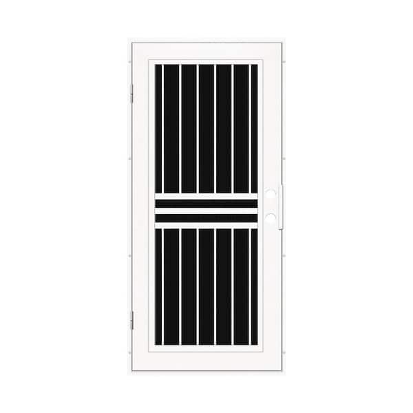 Unique Home Designs Plain Bar 32 in. x 80 in. Right Hand/Outswing White Aluminum Security Door with Charcoal Insect Screen