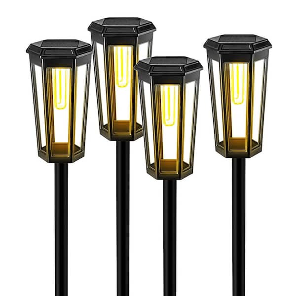 4-Pack Black LED Weather Resistant Path Light, Solar Outdoor Pathway Lights, 3000K Dusk to Dawn Garden Yard Lights IP65