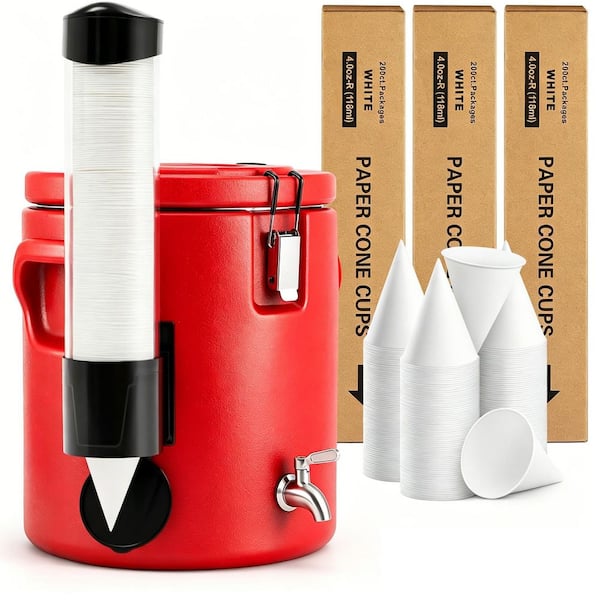 26.4 qt. Insulated Beverage Dispenser with Spout, 600 Cone Paper Cup, 1-Cup Dispenser, Portable Outdoor Water Cooler