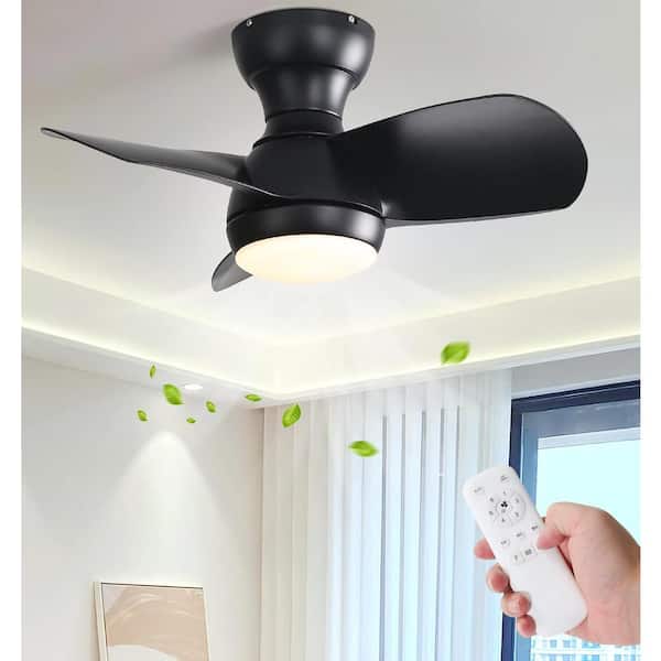 23 in. W Indoor Black Small LED Ceiling Fan with 3 Color Dimmable and Remote Control, 3 Black ABS Blades