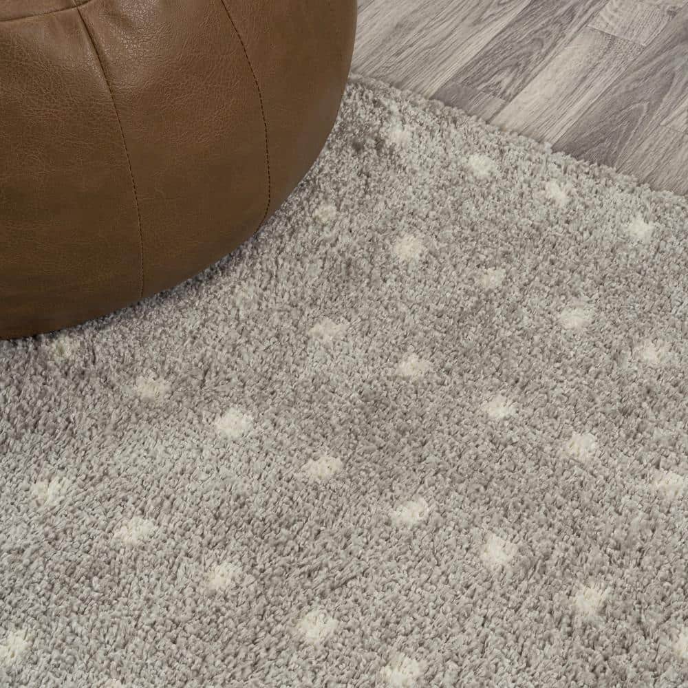 Gray and Ivory Geometric Dot Shag Runner Rug 2' x 8'