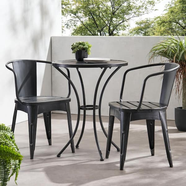 Sudzendf Black 3-Piece Metal Outdoor Bistro Set, 2-Chairs and Round Table
