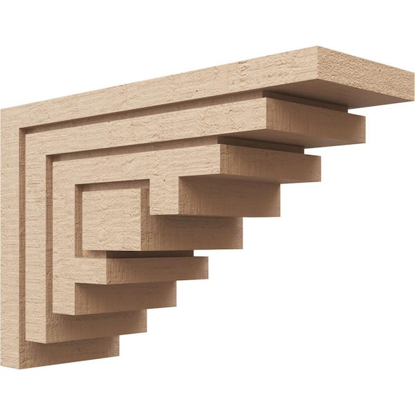 Ekena Millwork Classic Series 3 7 in. x 21 in. x 14 in. Landon Rough Cedar Woodgrain Timberthane Polyurethane Corbel in Primed Tan