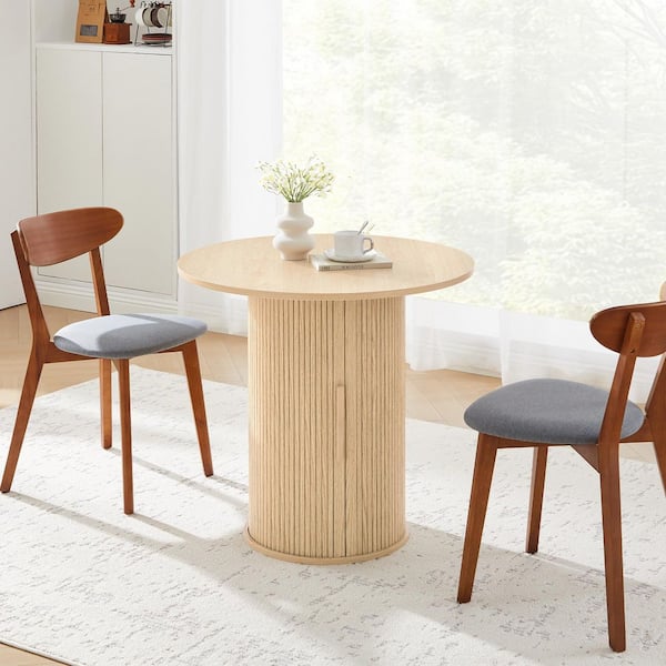 Wood Natural 31.5 in. Pedestal Base Dining Table Seats 4 with Storage Space