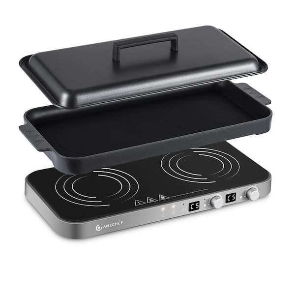 18 in Induction Cooktop with with Grill,Electric 2-in-1 Dual Glass Top Induction Hob,99 Min Timer,Ceramic Glass,Black
