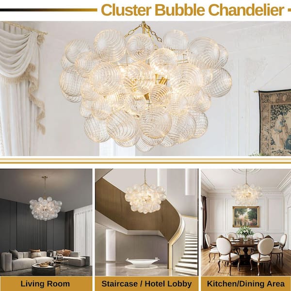 HUOKU Neuvy 8-Light 33 in. W Brushed Brass Gold Modern Bubble