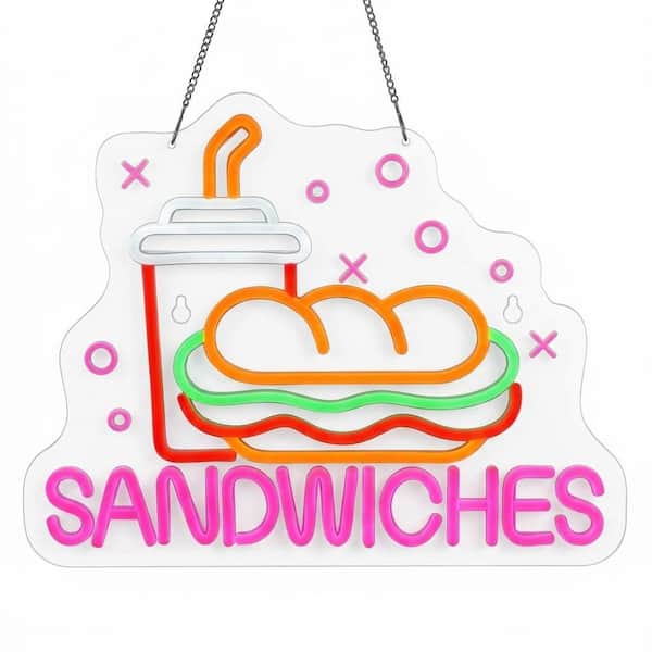 LED Neon Sign Sandwiches Series Wall Decor Acrylic Panel Light for Home Kitchen Restaurant Fast Food Store Party