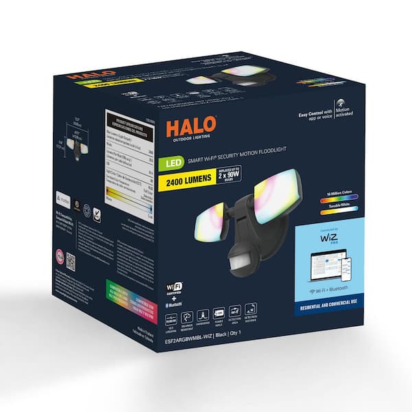 180-Watt equivalent 2400 Lumen 180° ESF WiZ Motion Flood Black Integrated LED Flood Light