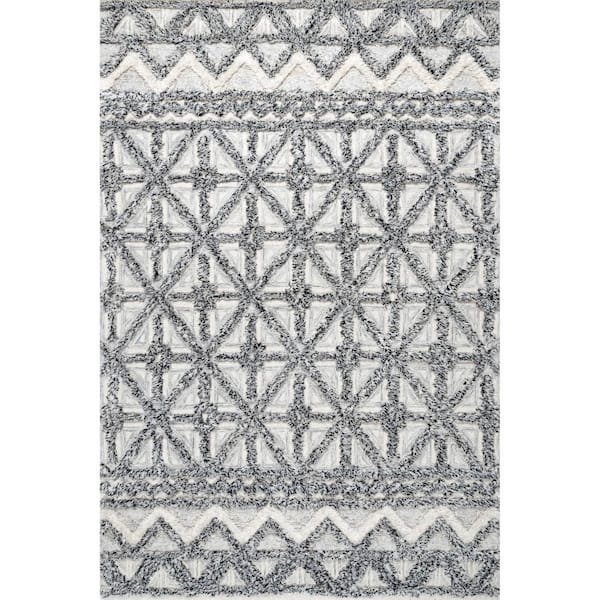 4 ft. x 6 ft. Gray Mcclaire Handmade High Low Wool Shaggy Geometric Diamonds Area Rug