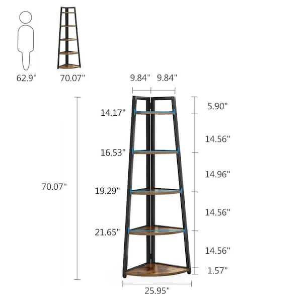 Jannelly 70.8 in. Rustic Brown Wood and Black Metal Frame 6 Tier Radia