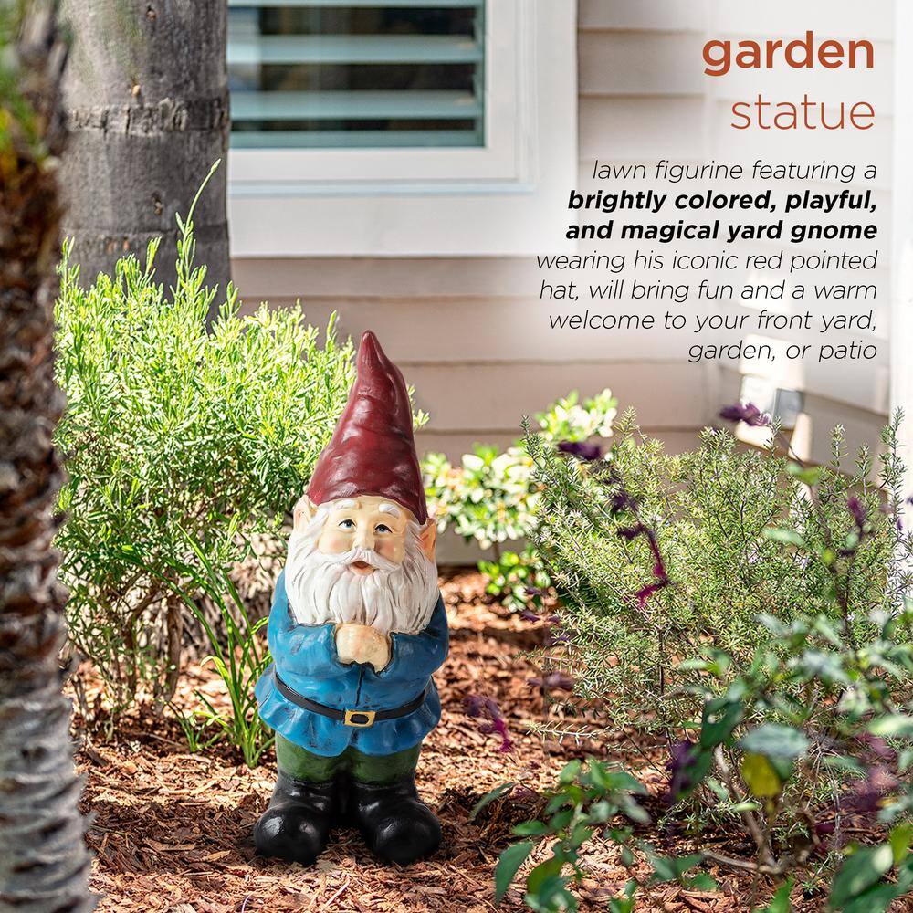 12" Colorful Polystone Bearded Garden Gnome Statue with Red Hat