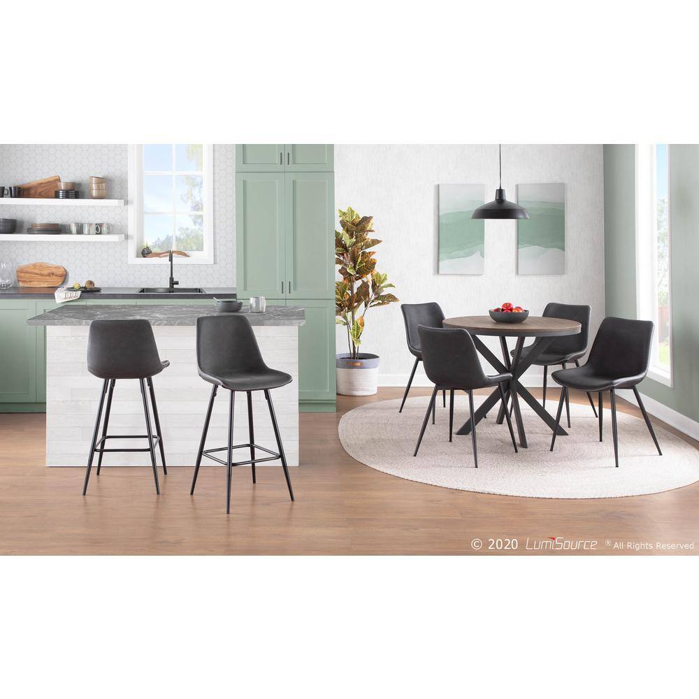 Gray Faux Leather Upholstered Side Chair with Metal Legs, Set of 2