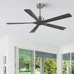 60 in. 6 Fan Speeds Ceiling Fan in Nickel with Light and Remote, Indoor