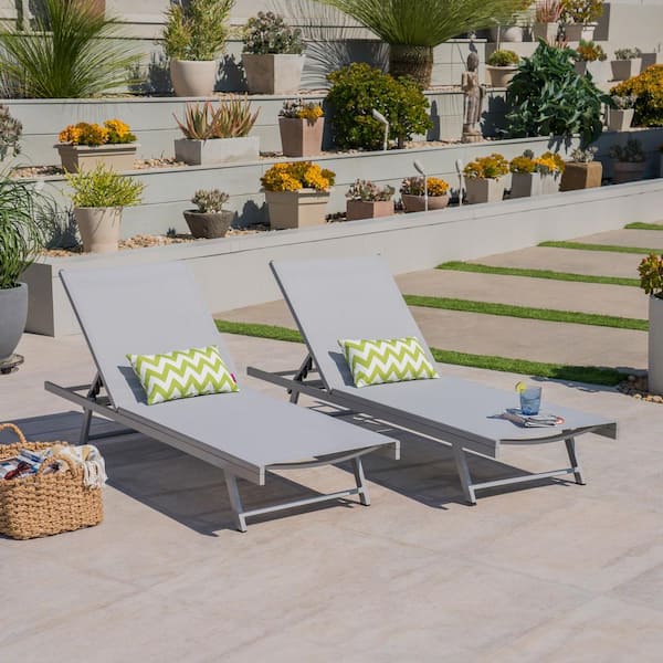 Afoxsos Aluminum Outdoor  Chaise Lounge Chairs Reclining, Adjustable Mesh Recliner, Gray, Set of 2