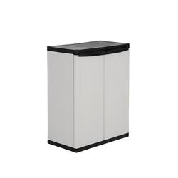 HDX Premium One 26.9 in. W x 33.8 in. H x 15.8 in. D 2-Shelf Resin Freestanding Cabinet in Grey