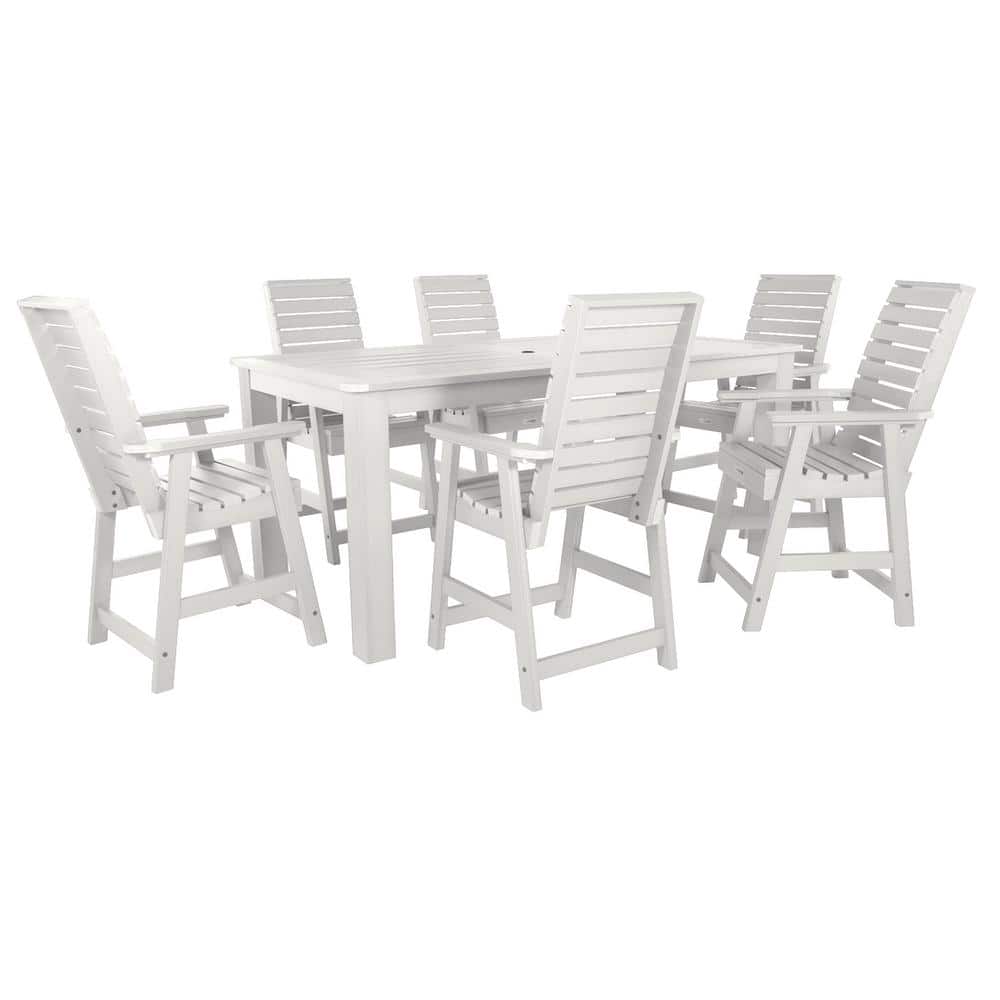 Modern White 7-Piece Rectangular Counter Height Dining Set for 6