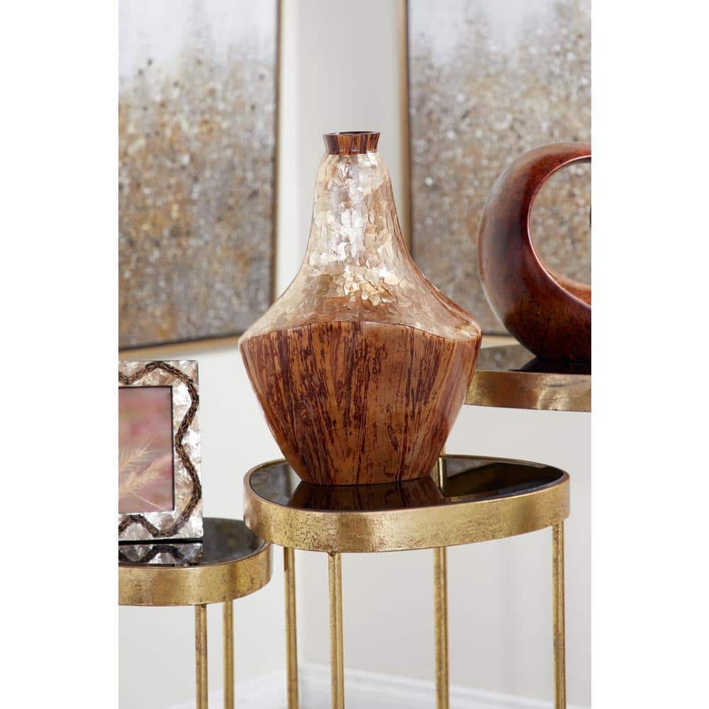 DecMode Large Gold Capiz Shell & Natural Banana Wood Vase  11”x 15”