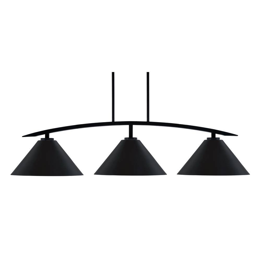 Siena 46 in. 3-Light Matte Black Chandelier with 14 in. Matte Black Cone Me