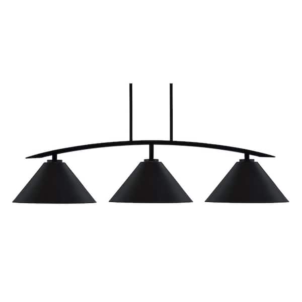 Unbranded Siena 46 in. 3-Light Matte Black Chandelier with 14 in. Matte Black Cone Metal Shades No Bulbs Included