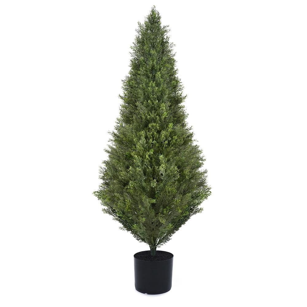 4 ft. Artificial Cedar Tree Boxwood Faux Cedar Topiary Evergreen Potted Pla