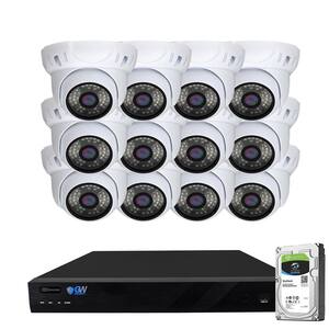 16-Channel 5MP NVR 4TB Security Camera System with 12 Wired IP Cameras Turret Fixed Lens, Built-In Mic, Human Detection