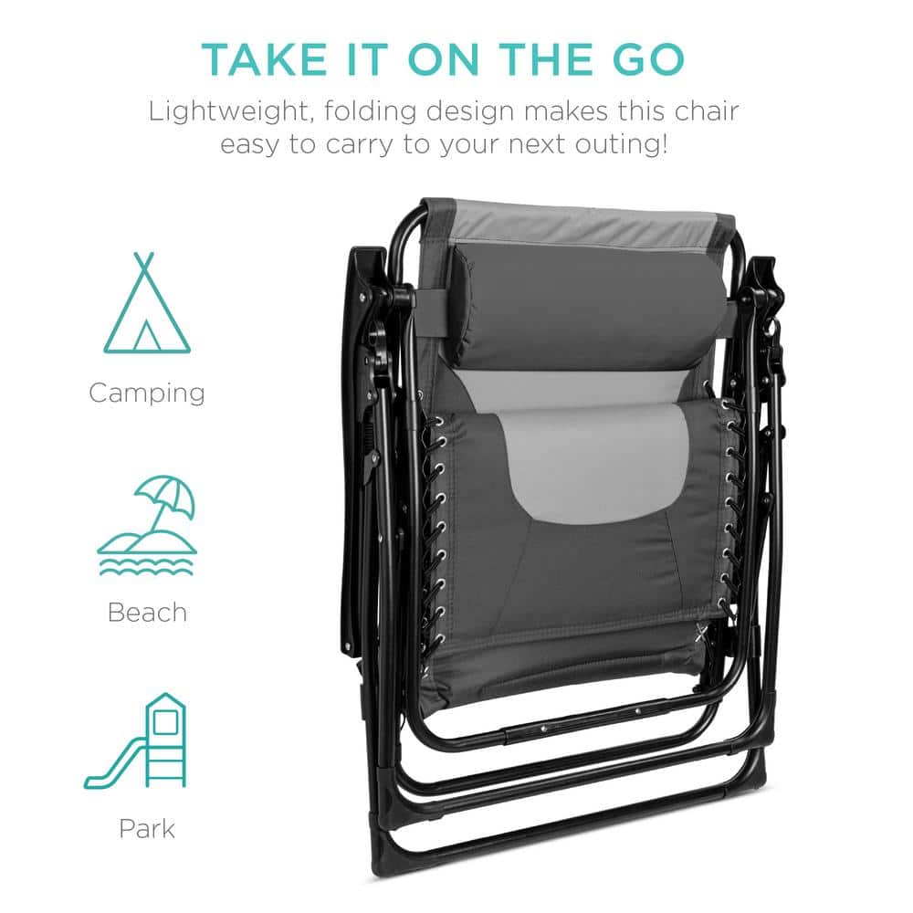 Oversized Gray and Light Gray Padded Zero Gravity Recliner with Tray